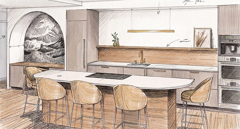 croquis d'une cuisine sur mesure à La Tour-de-Salvagny